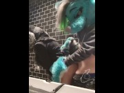 Preview 1 of Teenage Furries Almost Caught Fucking in Restaurant Bathroom Stifled Moans