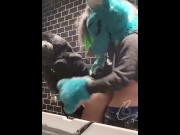 Preview 4 of Teenage Furries Almost Caught Fucking in Restaurant Bathroom Stifled Moans