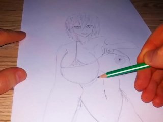 anime, nipple, paint, swimsuit