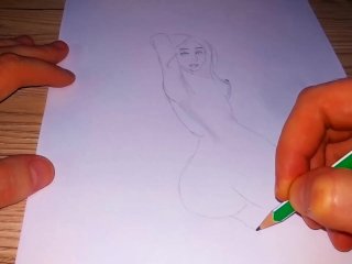 homemade, drawing, naked girl, paint