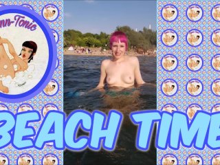 music, beach, topless, wet tits