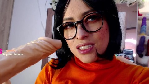 Velma from Scooby Doo destroys his throat with huge cock