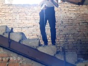 Preview 3 of Dominant male pisses and fucks an imaginary whore in an abandoned building