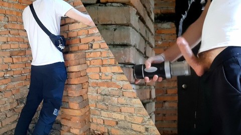 Macho dominante mea y se folla a una puta imaginaria en un edificio abandonado