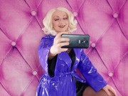 Preview 2 of process of selfie - hot curvy Arya Grander - backstage and teasing in shiny PVC coat