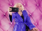 Preview 3 of process of selfie - hot curvy Arya Grander - backstage and teasing in shiny PVC coat