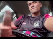 Preview 5 of Horny young man masturbates in the car in a public place