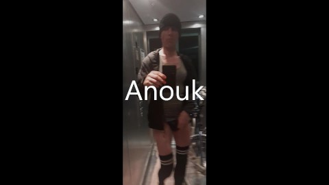 Anouk - Outdoor Undressing in Elevator and Naked Showing Off on Public Arcade