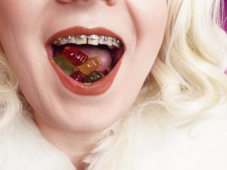 ASMR: Eating Jelly Teddy Bears with Braces in White Fur (Arya Grander)Hot MILF_SFW Video