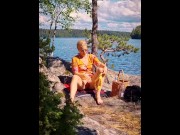 Preview 3 of Blond Finnish MILF masturbating outdoors in public view, caught by passing boaters
