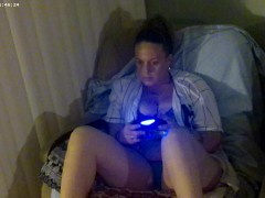 Long Hair Busty Gamer Girl In Her Bra and Panties For Fans