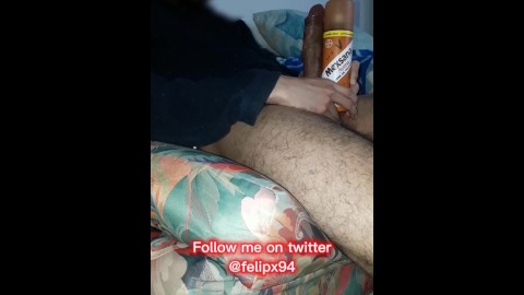 Comparing my hairy cock to a 9.4 inch spray (HUGE LOAD)