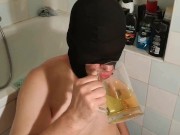 Preview 1 of Slave gagging throat fucked after he drink a huge glass of piss HD