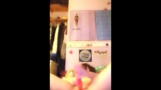 Chubby whore blindfolded gagged and clamped fucks her pussy with a toy