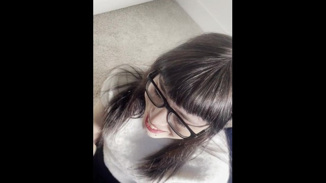 nerdy goth girl sucks strapon dick and gets slapped around