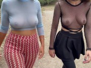 Preview 2 of Teaser - Holding hands with a friend while flashing in sheer!