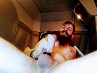 Bearded truck driver masturbating