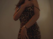 Preview 1 of Fit Milf in a Tight Leopard Print Dress