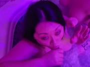 Preview 2 of Asian baddie Tokyo Leigh and Hotwife Jane Dro give me head in a public jacuzzi