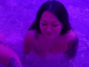 Preview 6 of Asian baddie Tokyo Leigh and Hotwife Jane Dro give me head in a public jacuzzi