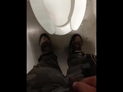 Peeing in a public bathroom