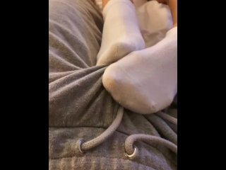 Sockjob in White ankle socks for grey sweatpants (Part 1) (teasing)