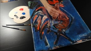Pintura de ordenha de galo com esperma e cores