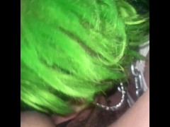 Guy has small dick from puffing clouds and gets sloppy bj from alt goth sex doll