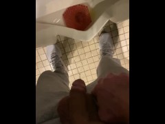 Running through airport to restroom late for flight wet myself public shy bladder loud moaning