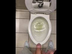 Making a mess in the airport toilet seat up pissed on floor moaning shy bladder