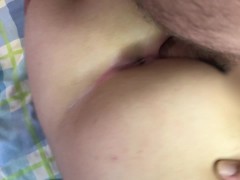 I piss on him in my bikini. He then fucks me and cums on my pussy and asshole.