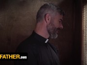 Preview 1 of Twink Boy Marcus Rivers Jerks Off His Big Hard Cock While Riding The Priest's Prick - YesFather