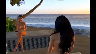 Hot lesbisch plezier op het strand.