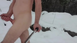 💖 Обнаженная зимняя прогулка ❄ с мастурбацией👍и с камшотом💦