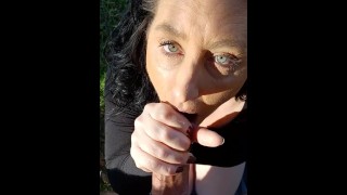 Whore wife making her pussy cum by the river then gets fucked doggy style and gets a cum on her face