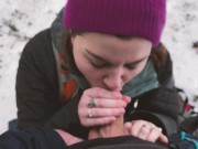 Preview 6 of Snow bunny slut sucks cock on hike