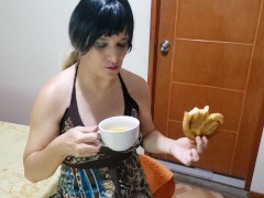 Sexy Girl Drinks Pee In A Cup While Eating A Cookie