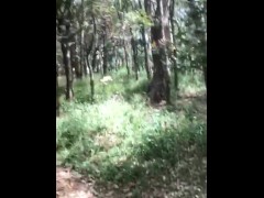 risky naked forest walk wearing stockings