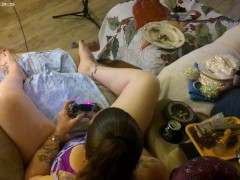 Spy On Cute Long Hair Girl Down Her and Playing Video Games