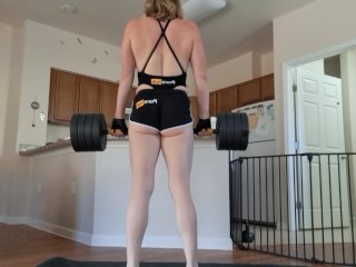 Milf "Works Out" Having An Anal Orgasm With Dumbbell Bar After Deadlifts and Squats!