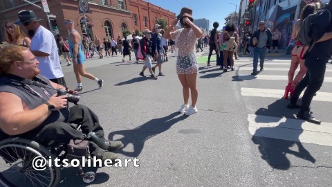 Sheer clothes walking around Folsom Street Fair