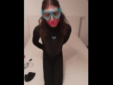 Trans Girl enjoys long Breathplay and Bondage Games in Wetsuit and Snorkel Mask until Orgasm