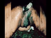 Preview 6 of Slutty transsexual masturbates filling her pussy with mud