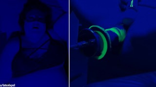 Teaser: Blacklight BBW cums on fuck machine