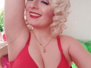Preview 3 of Female Domination Video: Mistress in red lingerie teasing by sweaty armpits (Arya Grander)