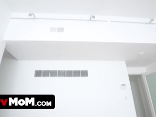 Horny Stepmom pleasures herself in the bedroom while stepson is on her - PervMom