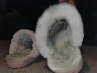 old, mother, black, dirty slippers
