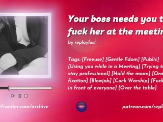 role play, female orgasm, public, office slut