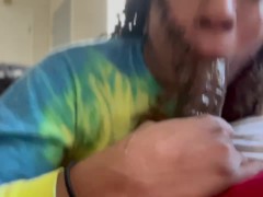 Small petite ebony sucks BBC sneaky blowjob during study time slurp slurp