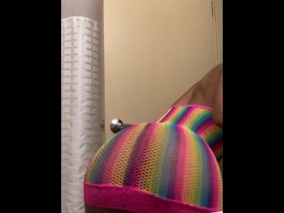 Bouncy Butt in Rainbow Fishnet